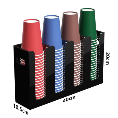 Clear Acrylic Coffee Cup Dispenser with Handles, 4 Compartment Countertop or Wall Mounted Organizer for Hot and Cold Drink Cups and Lids - Black