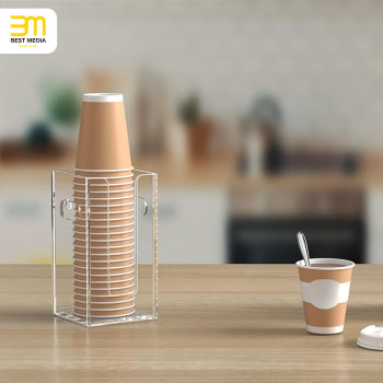 Clear Acrylic Coffee Cup Dispenser with Handles, 1 Compartment Countertop or Wall Mounted Organizer for Hot and Cold Drink Cups and Lids - Transparent