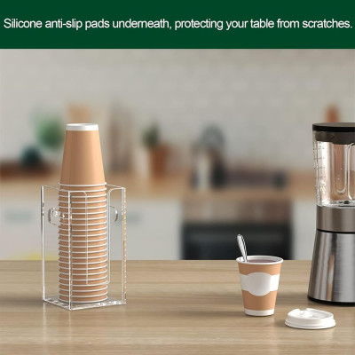 Clear Acrylic Coffee Cup Dispenser with Handles, 1 Compartment Countertop or Wall Mounted Organizer for Hot and Cold Drink Cups and Lids - Transparent