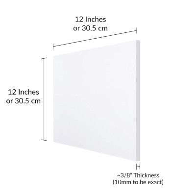 Clear Cast Acrylic Sheet, 30.5 x 30.5 cm, 10 mm Thick Plexiglass Panel with Protective Paper, Transparent Plastic Board for Crafts, Displays, Signs, and Laser Cutting Projects