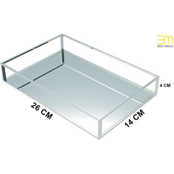 Clear Acrylic Decorative Tray 26 x 14 x 4 cm, Rectangular Mirror-Base Organizer for Perfume Makeup Jewelry and Bathroom Storage, Elegant Counter Display Box for Vanity or Dresser