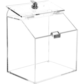 Clear Acrylic Donation Box with Lock and Key, 18 x 14 x 22 cm, Wall Mounted or Countertop Collection with Chalkboard Sign and Removable Display, Secure Fundraising Tip