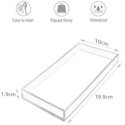 Acrylic Vanity Tray, Compact Clear Organizer Tray, for Bathroom Countertops, Kitchen Counters, Jewelry, Soap, Sponges, Plants, 23.5 x 16 cm, Clear