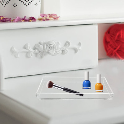 Acrylic Vanity Tray, Compact Clear Organizer Tray, for Bathroom Countertops, Kitchen Counters, Jewelry, Soap, Sponges, Plants, 23.5 x 16 cm, Clear