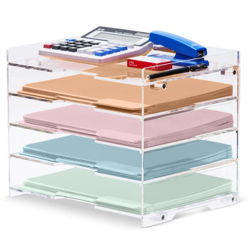 BESTMEDIA Clear Acrylic File Paper and Letter Tray, Office Supplies Desk Organizer for Folders and Documents, for Home, School, Desktop Organization and Decor