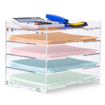 BESTMEDIA Clear Acrylic File Paper and Letter Tray, Office Supplies Desk Organizer for Folders and Documents, for Home, School, Desktop Organization and Decor