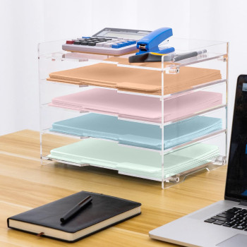 BESTMEDIA Clear Acrylic File Paper and Letter Tray, Office Supplies Desk Organizer for Folders and Documents, for Home, School, Desktop Organization and Decor