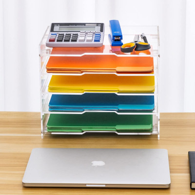 BESTMEDIA Clear Acrylic File Paper and Letter Tray, Office Supplies Desk Organizer for Folders and Documents, for Home, School, Desktop Organization and Decor
