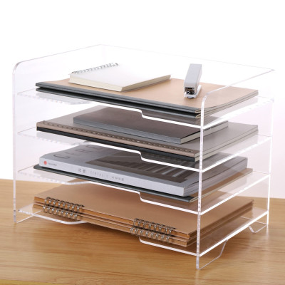BESTMEDIA Clear Acrylic Paper Organizer Tray, Enlarged 4-Tier Letter Tray for Desk, Stackable File Storage Organizer for Office Accessories