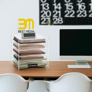 BESTMEDIA Clear Acrylic Paper Organizer Tray, Enlarged 4-Tier Letter Tray for Desk, Stackable File Storage Organizer for Office Accessories