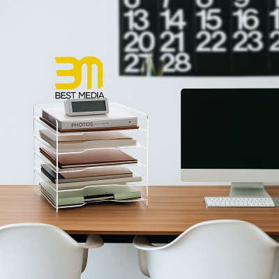 BESTMEDIA Clear Acrylic Paper Organizer Tray, Enlarged 4-Tier Letter Tray for Desk, Stackable File Storage Organizer for Office Accessories