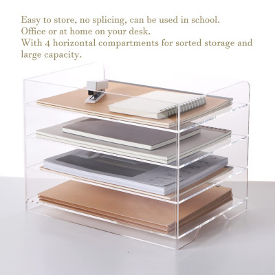 BESTMEDIA Clear Acrylic Paper Organizer Tray, Enlarged 4-Tier Letter Tray for Desk, Stackable File Storage Organizer for Office Accessories