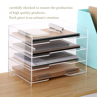 BESTMEDIA Clear Acrylic Paper Organizer Tray, Enlarged 4-Tier Letter Tray for Desk, Stackable File Storage Organizer for Office Accessories