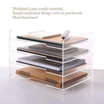 BESTMEDIA Clear Acrylic Paper Organizer Tray, Enlarged 4-Tier Letter Tray for Desk, Stackable File Storage Organizer for Office Accessories