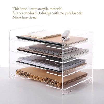 BESTMEDIA Clear Acrylic Paper Organizer Tray, Enlarged 4-Tier Letter Tray for Desk, Stackable File Storage Organizer for Office Accessories