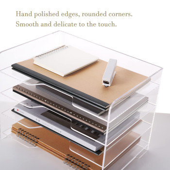 BESTMEDIA Clear Acrylic Paper Organizer Tray, Enlarged 4-Tier Letter Tray for Desk, Stackable File Storage Organizer for Office Accessories