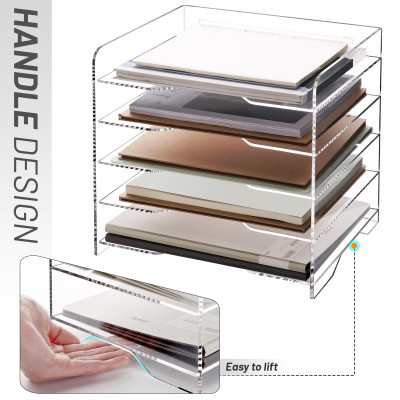 BESTMEDIA Clear Acrylic File Organizer, 5-Tier Horizontal Letter Tray, Enlarged Paper Organizer for Desk, Office, and Home Use