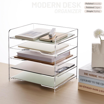BESTMEDIA Clear Acrylic File Organizer, 5-Tier Horizontal Letter Tray, Enlarged Paper Organizer for Desk, Office, and Home Use