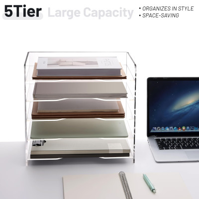 BESTMEDIA Clear Acrylic File Organizer, 5-Tier Horizontal Letter Tray, Enlarged Paper Organizer for Desk, Office, and Home Use