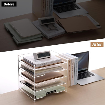 BESTMEDIA Clear Acrylic File Organizer, 5-Tier Horizontal Letter Tray, Enlarged Paper Organizer for Desk, Office, and Home Use