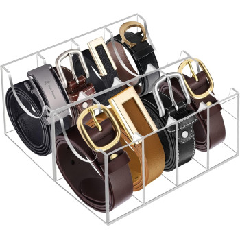 Clear Acrylic Belt Organizer with 8 Compartments, 4 mm Transparent Display Box for Closet Storage, 6 x 11 cm Holder for Ties, Watches, Jewelry and Accessories