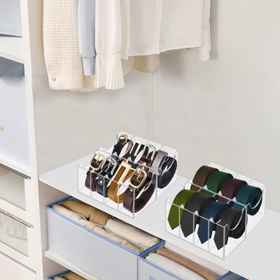 Clear Acrylic Belt Organizer with 8 Compartments, 4 mm Transparent Display Box for Closet Storage, 6 x 11 cm Holder for Ties, Watches, Jewelry and Accessories
