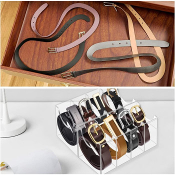 Clear Acrylic Belt Organizer with 8 Compartments, 4 mm Transparent Display Box for Closet Storage, 6 x 11 cm Holder for Ties, Watches, Jewelry and Accessories
