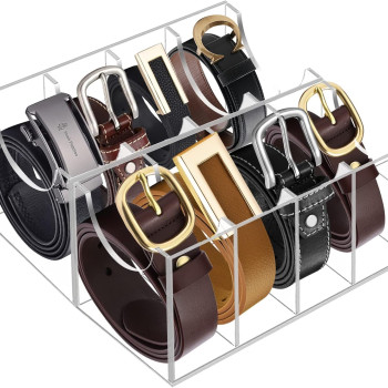 Clear Acrylic Belt Organizer with 8 Compartments, 4 mm Transparent Display Box for Closet Storage, 6 x 11 cm Holder for Ties, Watches, Jewelry and Accessories