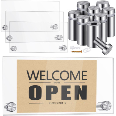 4 Sets Wall Mount Acrylic Name Plate Holders, 15x7 CM Clear Office Door Sign with Stainless Steel Standoff Screws, Modern Display Frames for Business, Home, and Stores