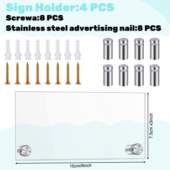 4 Sets Wall Mount Acrylic Name Plate Holders, 15x7 CM Clear Office Door Sign with Stainless Steel Standoff Screws, Modern Display Frames for Business, Home, and Stores