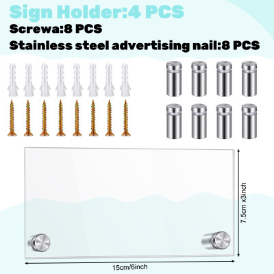 4 Sets Wall Mount Acrylic Name Plate Holders, 15x7 CM Clear Office Door Sign with Stainless Steel Standoff Screws, Modern Display Frames for Business, Home, and Stores