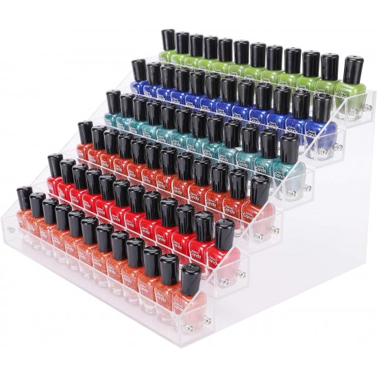 Clear Acrylic Display Rack For Nail Polish, Nail Polish Organiser Storage Rack Shelf Holds up to 96 Bottles (6 Tiers)