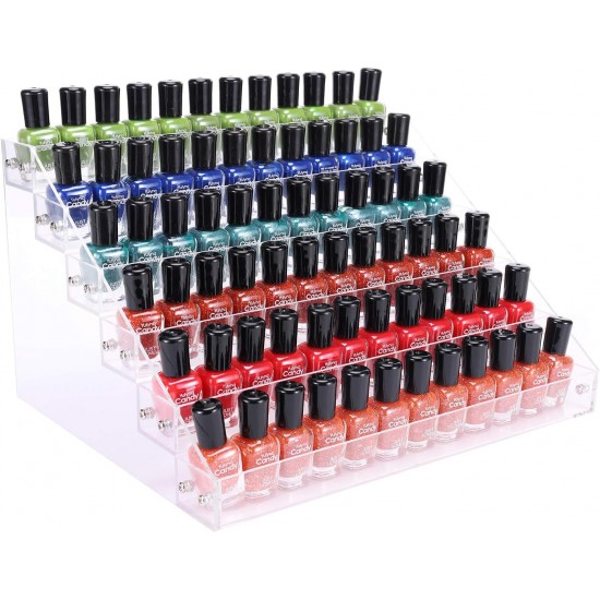 Clear Acrylic Display Rack For Nail Polish, Nail Polish Organiser Storage Rack Shelf Holds up to 96 Bottles (6 Tiers)