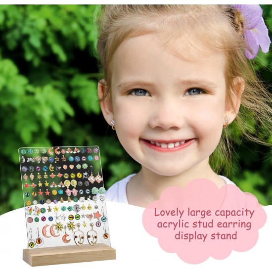 Clear Acrylic Earrings Holders with Wood Bases, 120 Holes (2 pack)(Classic Style)