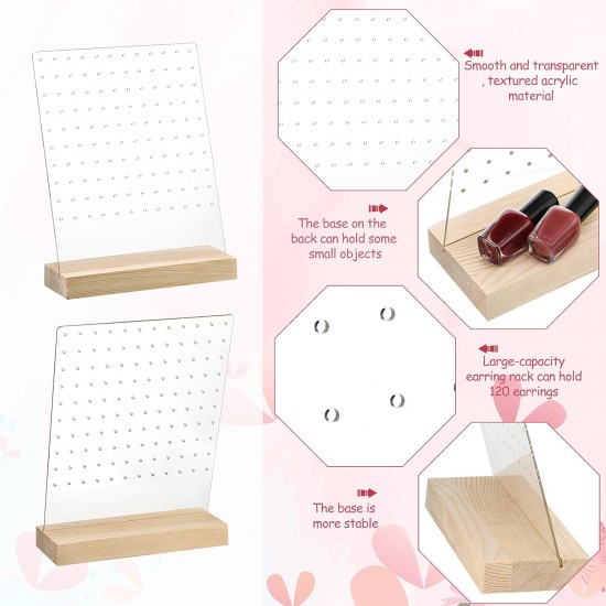 Clear Acrylic Earrings Holders with Wood Bases, 120 Holes (2 pack)(Classic Style)