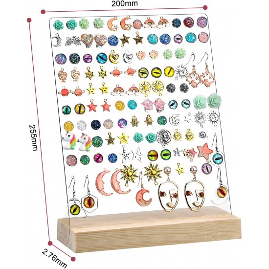 Clear Acrylic Earrings Holders with Wood Bases, 120 Holes (2 pack)(Classic Style)
