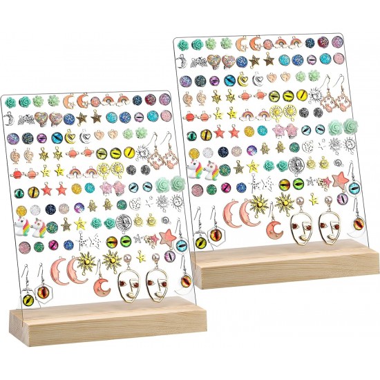 Clear Acrylic Earrings Holders with Wood Bases, 120 Holes (2 pack)(Classic Style)