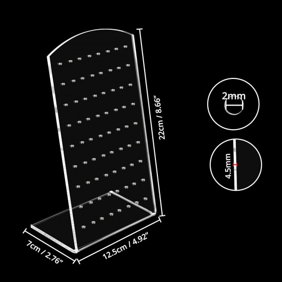 L-Shaped Clear Acrylic Earring Holder, Jewelry Display Stand (72 Holes)