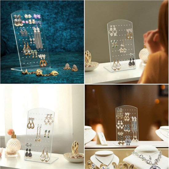 L-Shaped Clear Acrylic Earring Holder, Jewelry Display Stand (72 Holes)