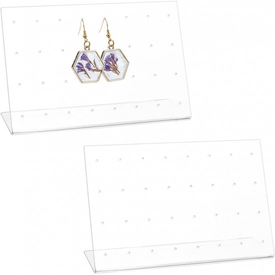 L-Shaped Clear Acrylic Earring Holder, Jewelry Display Stand (32 Holes) (2pack)