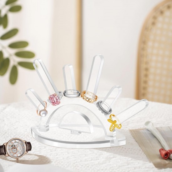 Ring Holder, Clear Acrylic 6 Rod Ring Display Stand and Necklace Bracelets Jewelry Organizer for Room decorations and Store event displays