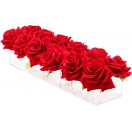 Clear Acrylic Long Rectangular Flower Vase (40x10x6cm), Floral Arrangements Decorative Centerpiece for Wedding Dining Table Vase for Home Decoration
