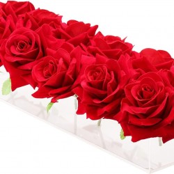 Clear Acrylic Long Rectangular Flower Vase (40x10x6cm), Floral Arrangements Decorative Centerpiece for Wedding Dining Table Vase for Home Decoration