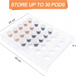 Clear Acrylic Coffee Capsule Organizer (30Capsule), Nespresso Capsule Coffee Pod Holder Organizer Tray (25x35cm)