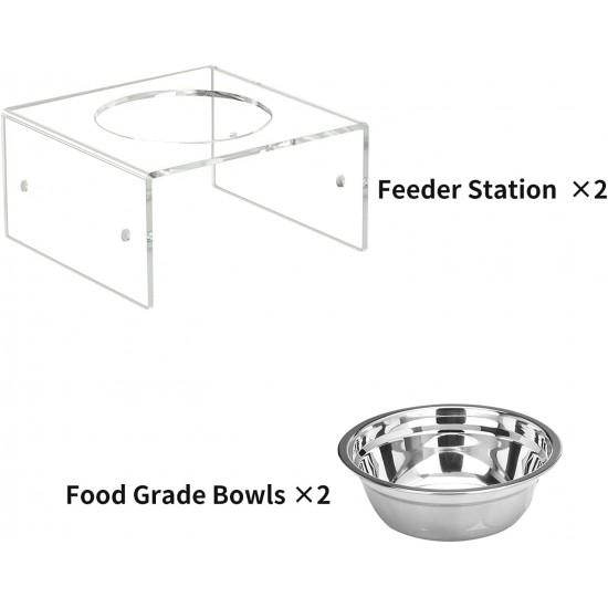 Clear Acrylic Elevated Pet Feeder with Dishes for Food Raised Dog Bowls (21x42cm)