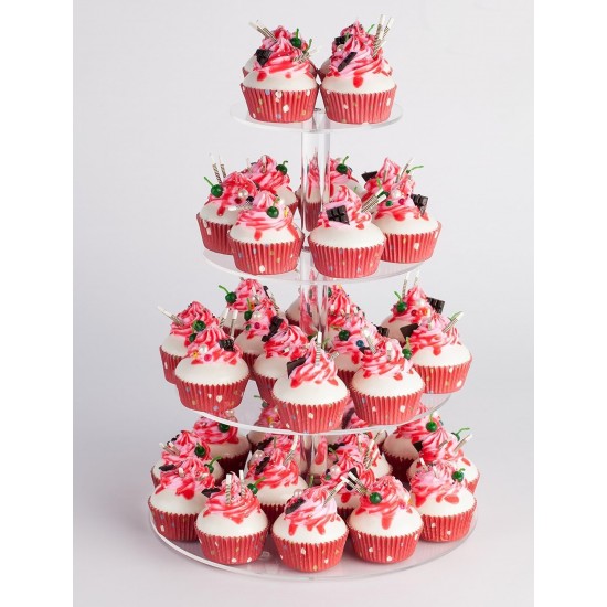 4 Tier Round Clear Acrylic Cupcake Stand, Premium Cupcake Holder, Acrylic Cupcake Tower Display Candy Bar Party Décor