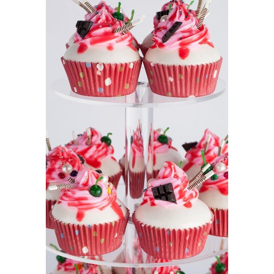 4 Tier Round Clear Acrylic Cupcake Stand, Premium Cupcake Holder, Acrylic Cupcake Tower Display Candy Bar Party Décor