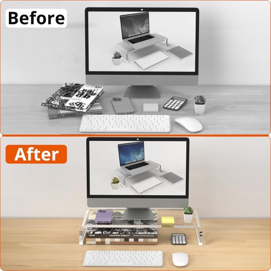 Clear Acrylic Monitor Stand Riser, 20.5'' Computer Monitor Stand for Laptop PC Printer Computer Riser