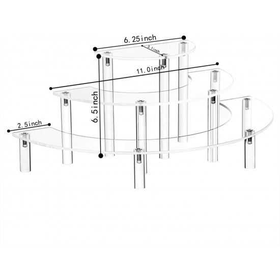 Half Moon Shape Clear Acrylic Display Stand - 3 Tier Stand - Candy Holder for Display or Collections