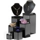 Hexagonal Acrylic Display Stand Riser for Accessories Jewelry ,Showcase (6 Sizes) (Black)